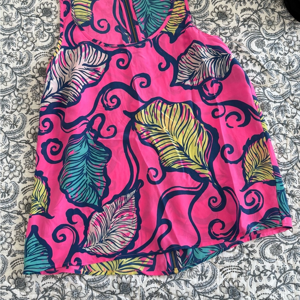 Lilly Pulitzer Vibrant Pink and Teal Leaf  Tank Top